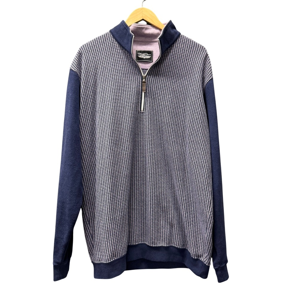 Straight Down Quarter Zip Pullover Mens XL Houndstooth Blue Purple Golf Sweater